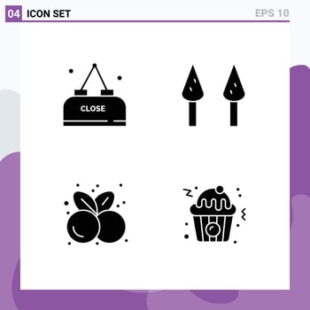 Mobile Interface Solid Glyph Set of 4 Pictograms of drink healthy food close cherries cupcake Editable Vector Design Elements