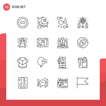 16 Thematic Vector Outlines and Editable Symbols of halloween ginger potato cookie man Editable Vector Design Elements