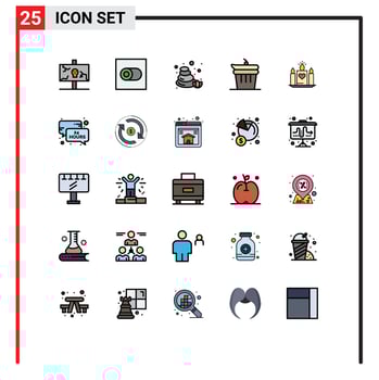 Pack of 25 Modern Filled line Flat Colors Signs and Symbols for Web Print Media such as heart candle stones kitchen done Editable Vector Design Elements