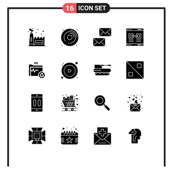 Set of 16 Vector Solid Glyphs on Grid for document valentine contact promote internet Editable Vector Design Elements