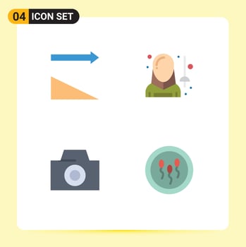 Mobile Interface Flat Icon Set of 4 Pictograms of descending camera fencing man biology Editable Vector Design Elements