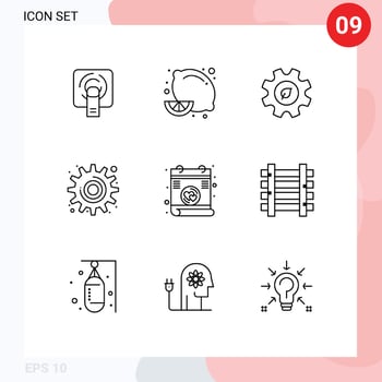 Pictogram Set of 9 Simple Outlines of love tool eco settings cog Editable Vector Design Elements
