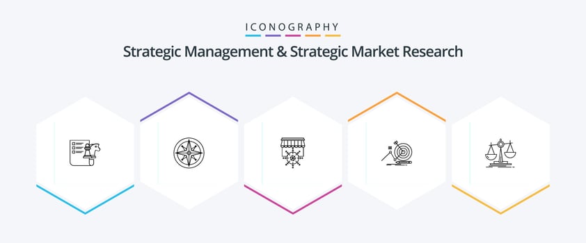 Strategic Management And Strategic Market Research 25 Line icon pack including balance. goal. position. success. business vector