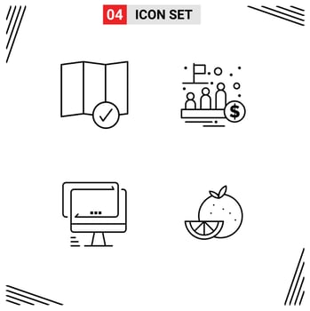 4 Universal Line Signs Symbols of check in monitor fund public imac Editable Vector Design Elements