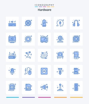 Creative Hardware 25 Blue icon pack  Such As screen. support. electric. help. cable vector