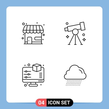Set of 4 Vector Filledline Flat Colors on Grid for market display store research preview Editable Vector Design Elements