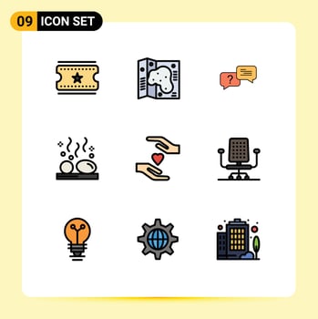 Universal Icon Symbols Group of 9 Modern Filledline Flat Colors of hands wellness bubble stones hot Editable Vector Design Elements