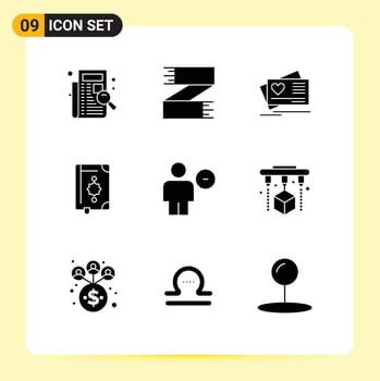 Set of 9 Commercial Solid Glyphs pack for ramadhan book footwear quran heart Editable Vector Design Elements