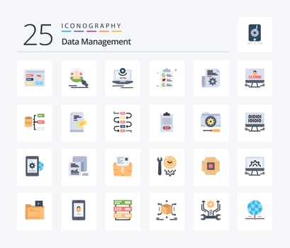 Data Management 25 Flat Color icon pack including document. shopping. cam. document. video vector
