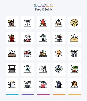 Creative Food And Drink 25 Line FIlled icon pack  Such As drink. water. eat. coconut. drink vector