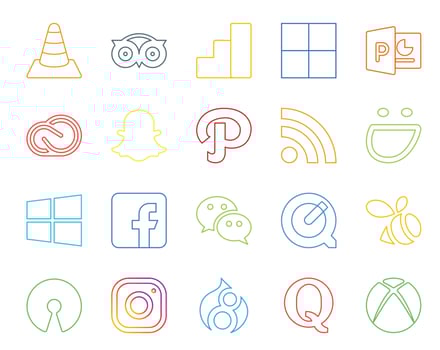 20 Social Media Icon Pack Including wechat windows creative cloud smugmug path vector