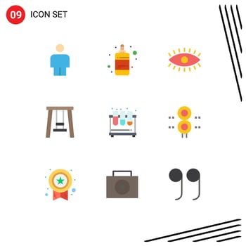 9 User Interface Flat Color Pack of modern Signs and Symbols of study tubes watch test swing Editable Vector Design Elements