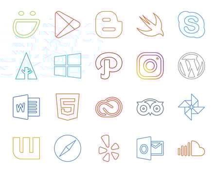 20 Social Media Icon Pack Including adobe creative cloud windows html cms vector