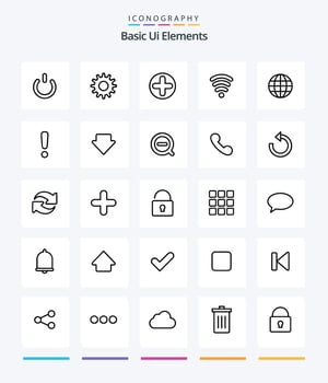 Creative Basic Ui Elements 25 OutLine icon pack  Such As ineternet. globe. sign. world. servics vector