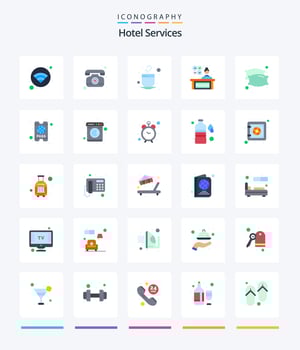 Creative Hotel Services 25 Flat icon pack  Such As pillows. dream. cup. reception. lady manager vector