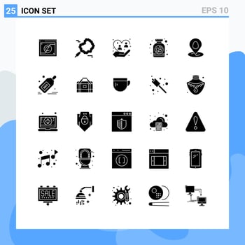 25 Thematic Vector Solid Glyphs and Editable Symbols of location heart care cookies protection Editable Vector Design Elements
