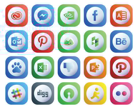 20 Social Media Icon Pack Including slack powerpoint pinterest dislike baidu vector