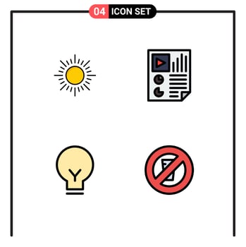 4 User Interface Filledline Flat Color Pack of modern Signs and Symbols of sun bulb data report ui Editable Vector Design Elements