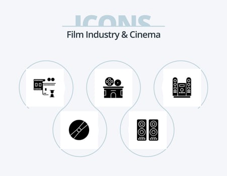 Cenima Glyph Icon Pack 5 Icon Design. concert. ticket. speaker. theater. cinema vector