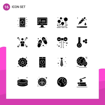 16 Thematic Vector Solid Glyphs and Editable Symbols of career science forest pipette drop Editable Vector Design Elements