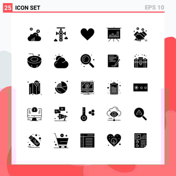 Group of 25 Modern Solid Glyphs Set for retail hand love presentation analytics Editable Vector Design Elements