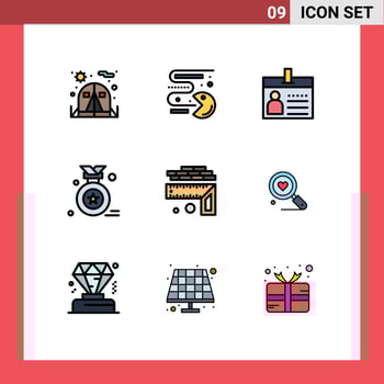 9 Universal Filledline Flat Color Signs Symbols of level measurement card medal award Editable Vector Design Elements