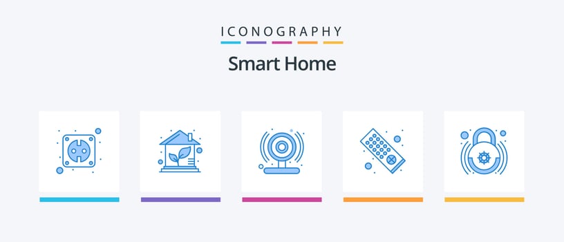 Smart Home Blue 5 Icon Pack Including lock. control. house. tv remote. remote. Creative Icons Design vector