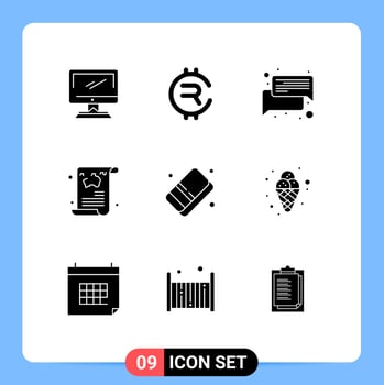 Universal Icon Symbols Group of 9 Modern Solid Glyphs of guide article crypto currency news message Editable Vector Design Elements