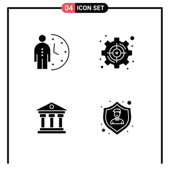 Group of 4 Solid Glyphs Signs and Symbols for clock target optimization management institution Editable Vector Design Elements