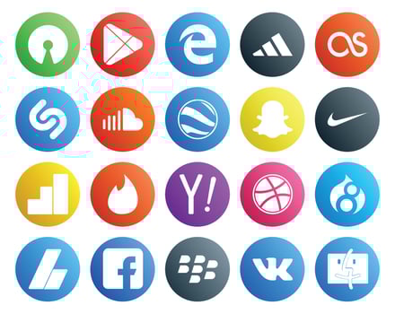 20 Social Media Icon Pack Including dribbble yahoo sound tinder nike vector