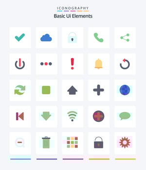 Creative Basic Ui Elements 25 Flat icon pack  Such As share. call. lock. telephone. phone vector