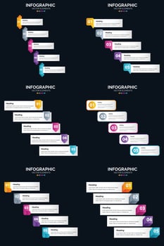 Vector 6 Infographics Pack Presentation slide template 5 Steps cycle diagrams and timelines