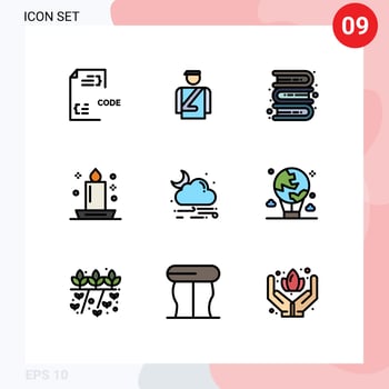 9 Filledline Flat Color concept for Websites Mobile and Apps night dinner service candlelight learning Editable Vector Design Elements