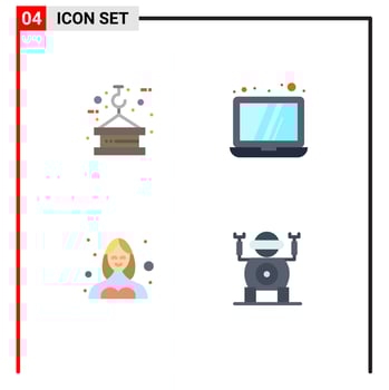 4 Thematic Vector Flat Icons and Editable Symbols of crane dancer rope laptop profile Editable Vector Design Elements