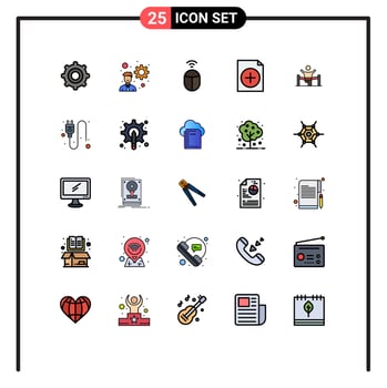 Group of 25 Modern Filled line Flat Colors Set for man leader computer finish winner Editable Vector Design Elements