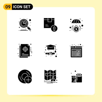 Set of 9 Modern UI Icons Symbols Signs for strategic focus logistic chart invest Editable Vector Design Elements