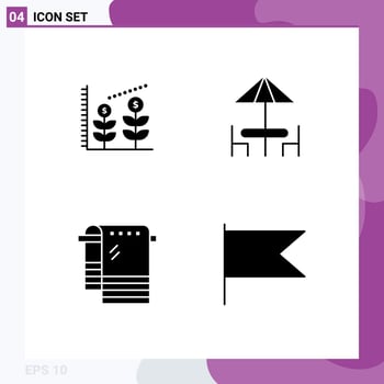 4 Solid Glyph concept for Websites Mobile and Apps finance towel diner table country Editable Vector Design Elements