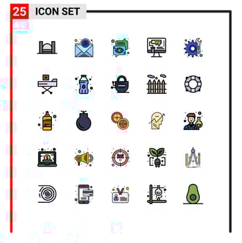 Universal Icon Symbols Group of 25 Modern Filled line Flat Colors of tool paint roller bubble design speech Editable Vector Design Elements