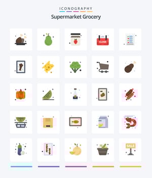 Creative Grocery 25 Flat icon pack  Such As shop. sign. fresh. board. breakfast vector