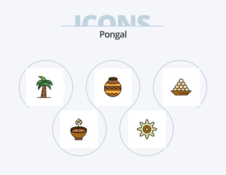 Pongal Line Filled Icon Pack 5 Icon Design. sweet. indian. lamp. dessert. bowl vector