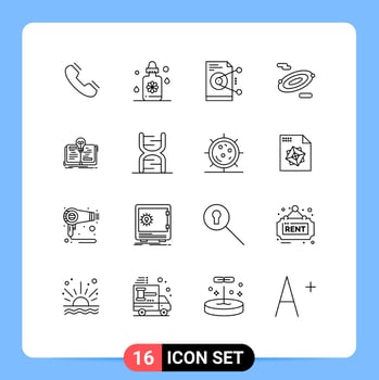 Set of 16 Modern UI Icons Symbols Signs for idea space file science server Editable Vector Design Elements