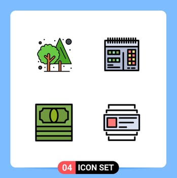 4 Thematic Vector Filledline Flat Colors and Editable Symbols of forest pack green design id Editable Vector Design Elements