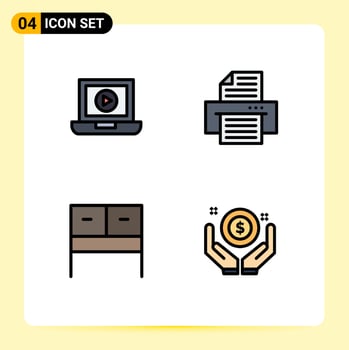 Set of 4 Modern UI Icons Symbols Signs for laptop business device desk money Editable Vector Design Elements