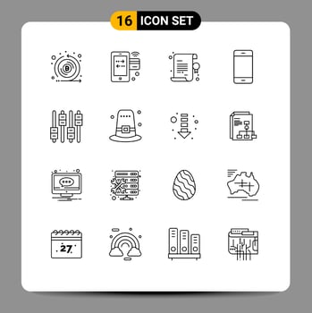 Editable Vector Line Pack of 16 Simple Outlines of iphone gadget wifi devices star Editable Vector Design Elements
