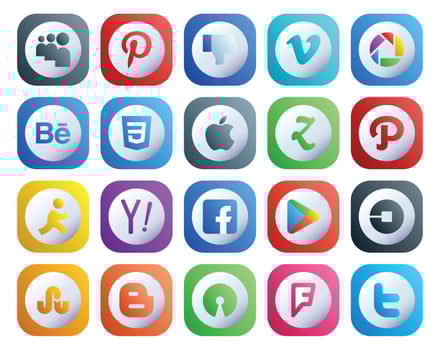 20 Social Media Icon Pack Including uber google play apple facebook yahoo vector