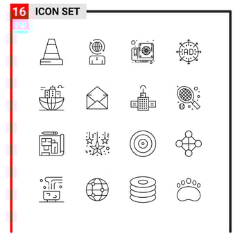 Group of 16 Outlines Signs and Symbols for business marketing computer expand advertisement Editable Vector Design Elements