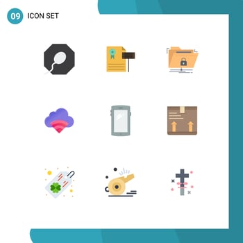 Editable Vector Line Pack of 9 Simple Flat Colors of smart phone signal files wifi cloud Editable Vector Design Elements