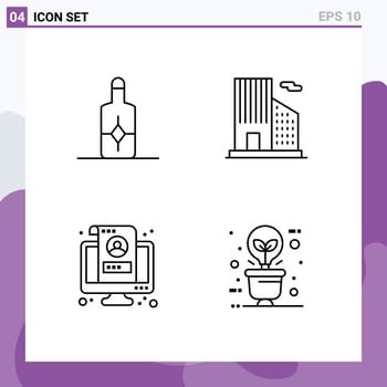 Pictogram Set of 4 Simple Filledline Flat Colors of beach screen building account green Editable Vector Design Elements