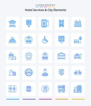 Creative Hotel Services And City Elements 25 Blue icon pack  Such As elevator. arrow. mobile . hotel . ticket vector