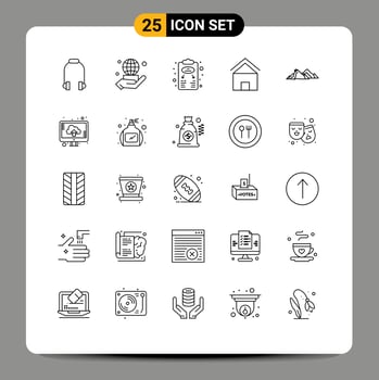 25 User Interface Line Pack of modern Signs and Symbols of hut home business plan cottage villa scheme Editable Vector Design Elements